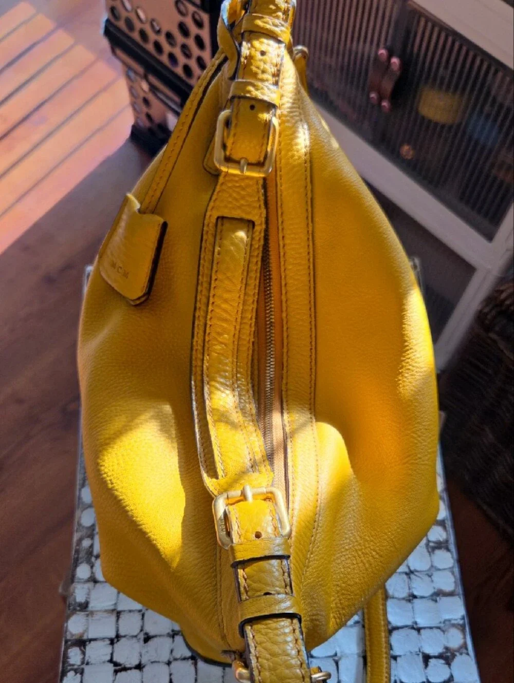 MCM Mustard Yellow Leather Shoulder Bag